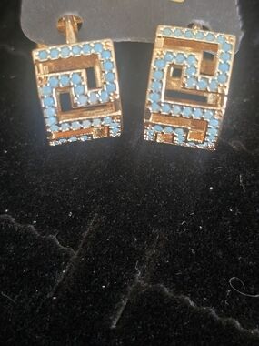 22kgp Dubai Jewelry Gold-Tone Turquoise Square Stud Earrings - Women Jewelry